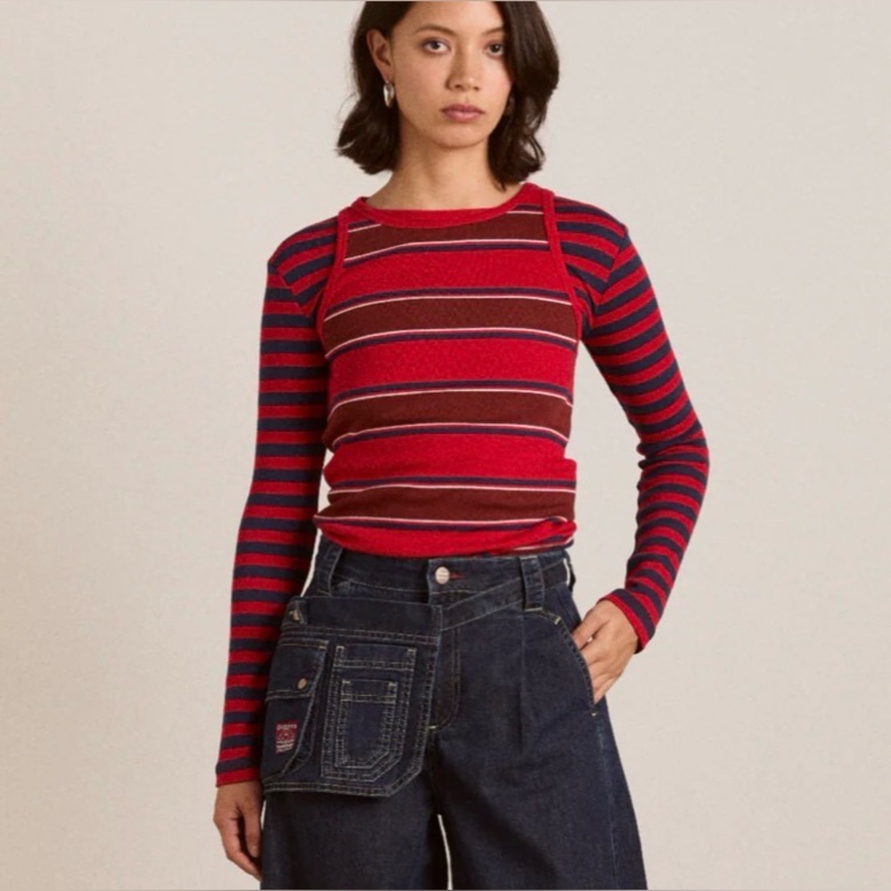 Women’s Red Striped Long-Sleeve Top